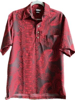 Manuhealii Red Paisley Print Short Sleeve Polo